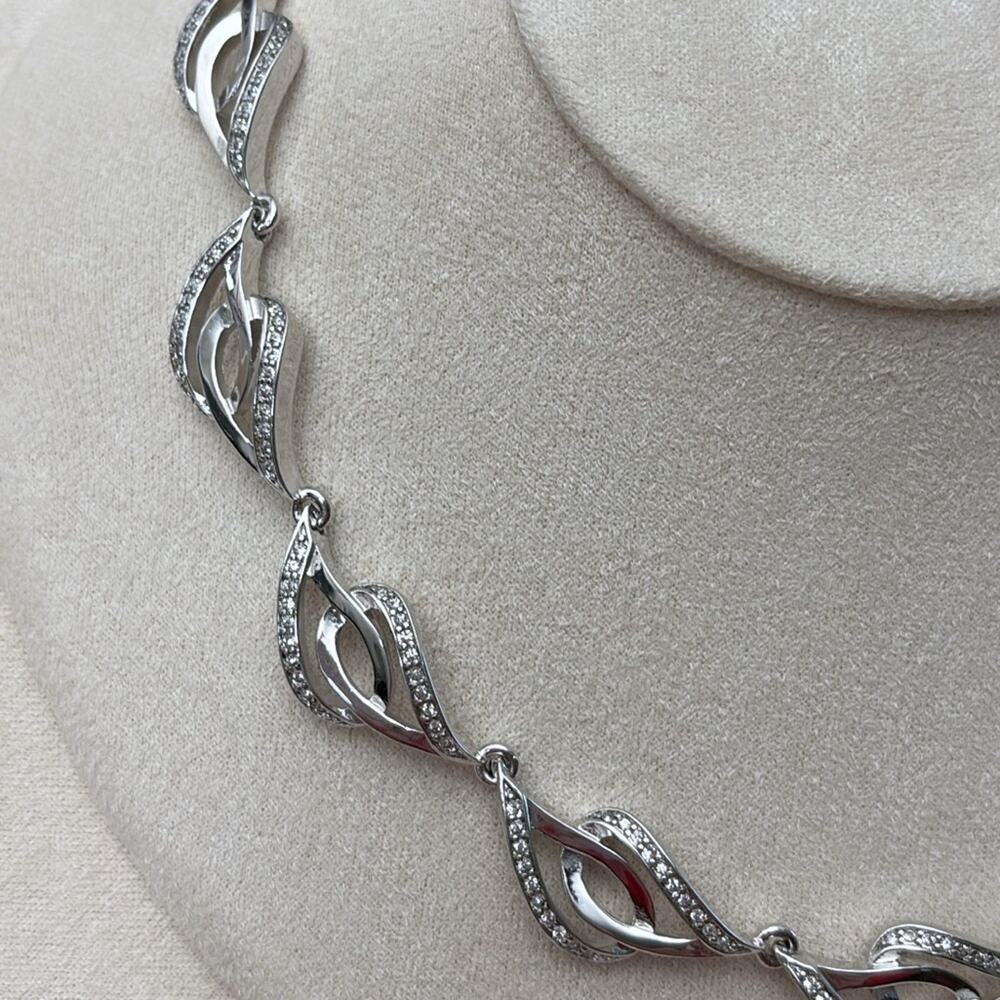 D’Orlan Rhodium Plated Necklace with Swarovski Crystals 16-18” - Picture 2 of 3